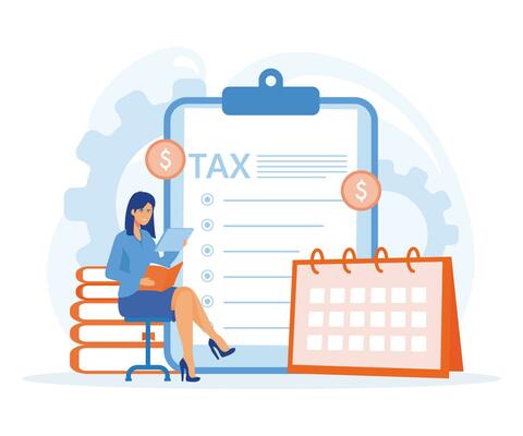 Focused lady managing tax paperwork and a calendar for deadline tracking